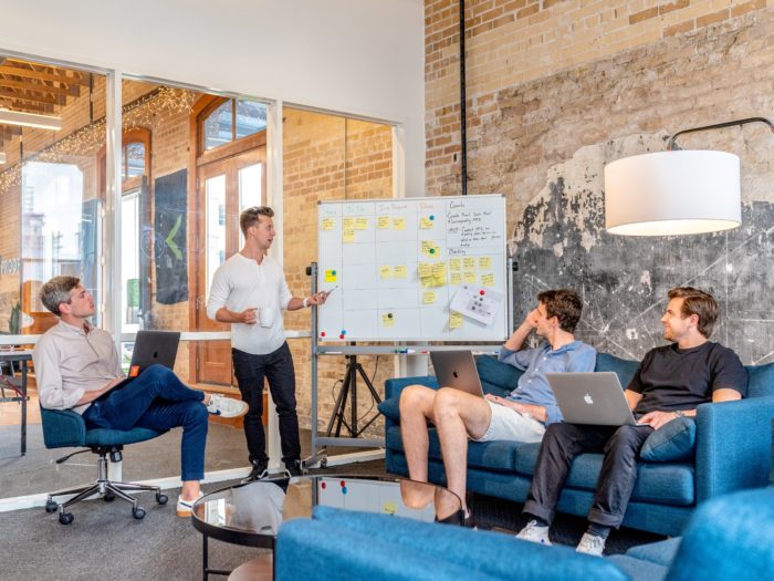 a group of people in a room
