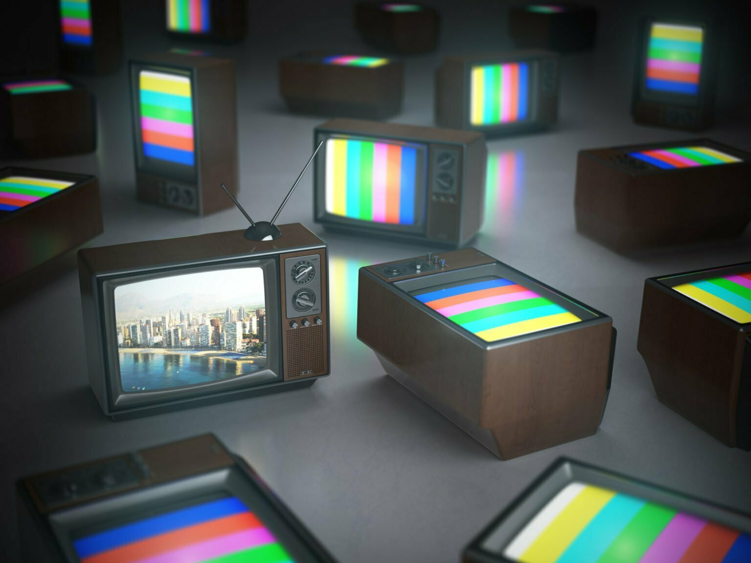 a group of computer screens