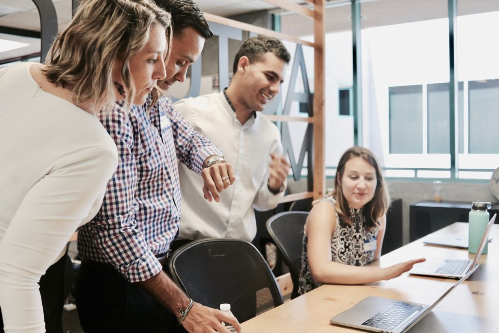 a group of people having a discussion