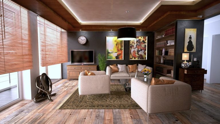 a living room with a large window