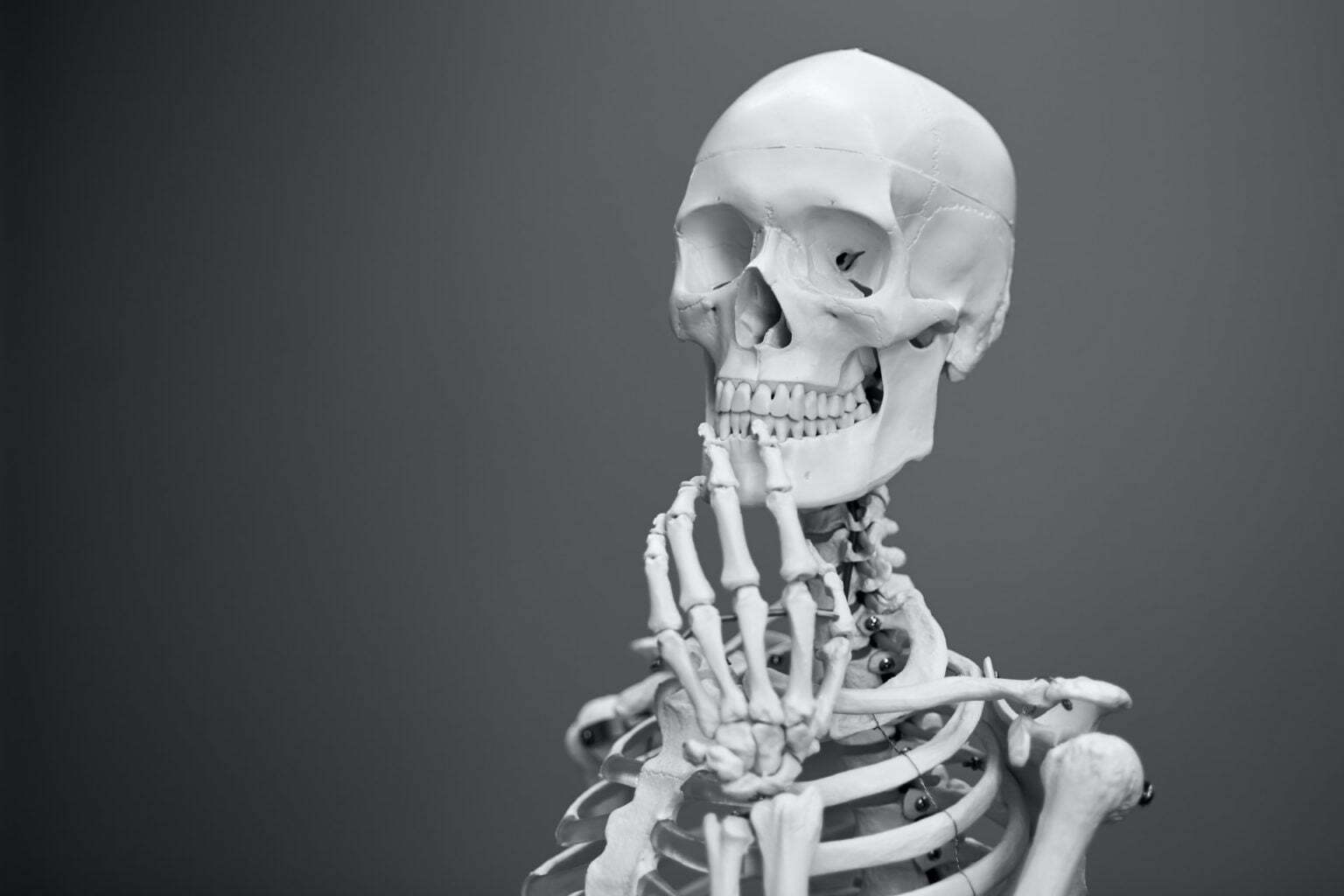 a skeleton with a black background