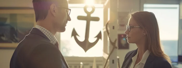 business professionals studying an anchor symbol while discussing ac repair in santaquin, utah.